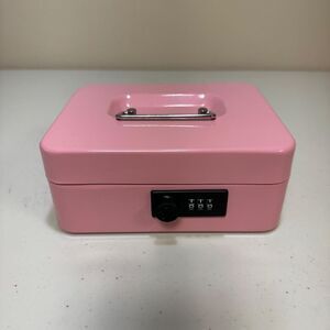 Metal Cash Money Box Tray Security Combination Lock Safe Pink Business Travel